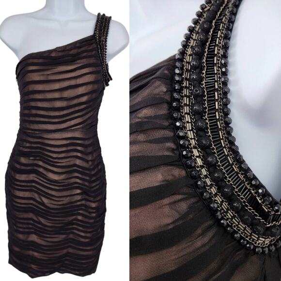 Bebe One Shoulder Silk Bodycon Dress Size XXS - Picture 1 of 7